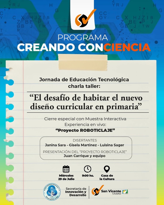 SAN VICENTE SERÁ SEDE DE UNA IMPORTANTE JORNADA PROVINCIAL DE EDUCACIÓN TECNOLÓGICA