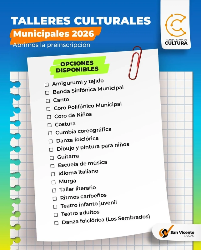 APERTURA DE INSCRIPCIÓN A TALLERES MUNICIPALES
