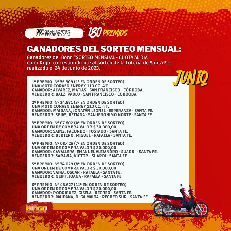 GANADORES DEL AUTÉNTICO BINGO BROWN DE SAN VICENTE