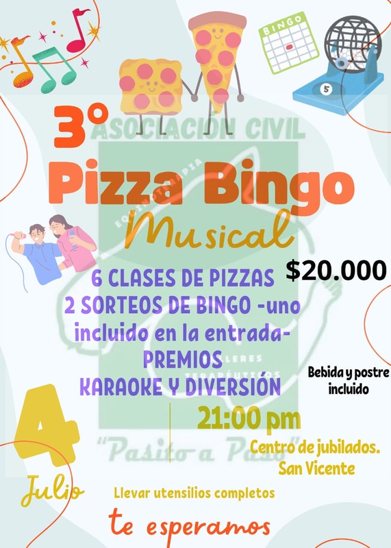 SE VIENE LA 3° PIZZA BINGO MUSICAL