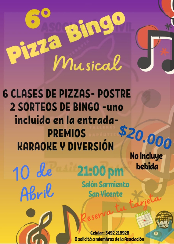 SE VIENE LA 6° PIZZA BINGO MUSICAL EN SAN VICENTE