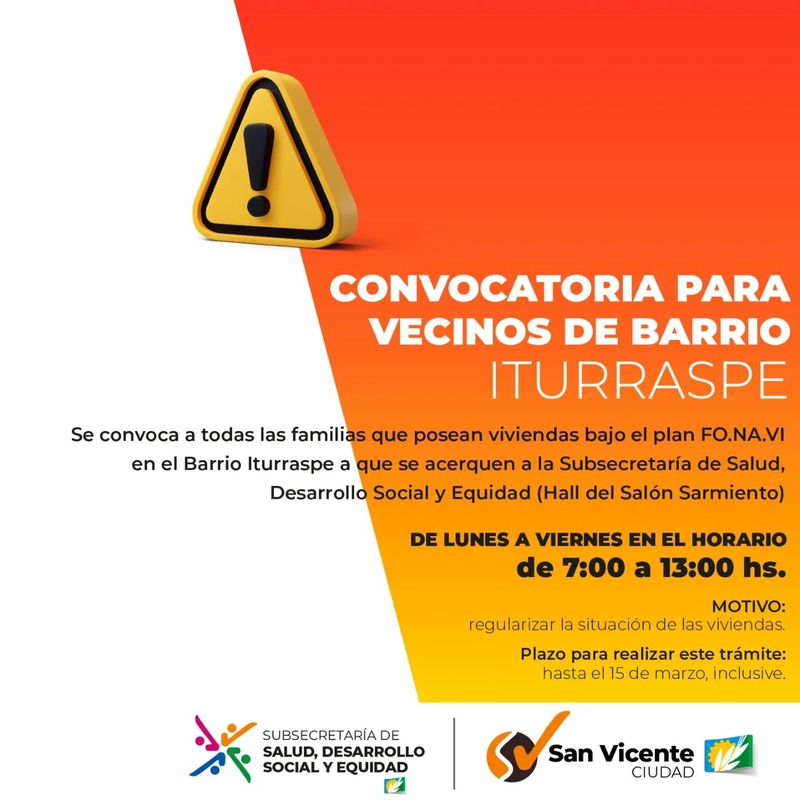 CONVOCATORIA PARA VECINOS DE BARRIO ITURRASPE