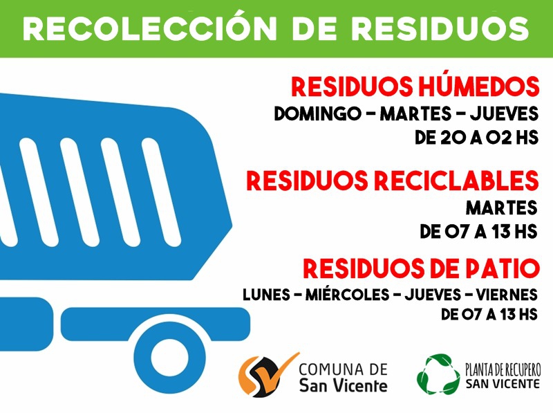 MARTES Y MIÉRCOLES SIN RECOLECCIÓN DE RESIDUOS EN SAN VICENTE.
